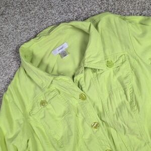 CJ Banks Womens Lime Green Linen Blend Collared Button Front Jacket Plus Size 2X